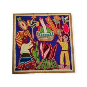 Mexican Huichol Yarn Painting Wall Art 12 X 12